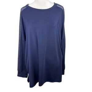 NEW Honeylove 2X Blisswear Short Sleeve Top Navy Blue Mesh Panels Lounge Sleep B